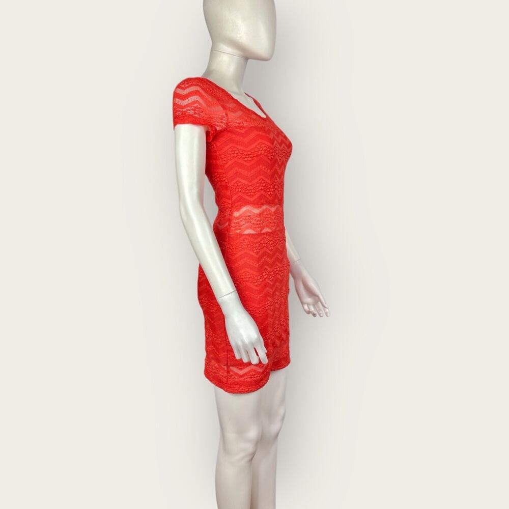 Free People Lace Mini Dress Body Con Red Orange Short Sleeved Size XS - Picture 3 of 9